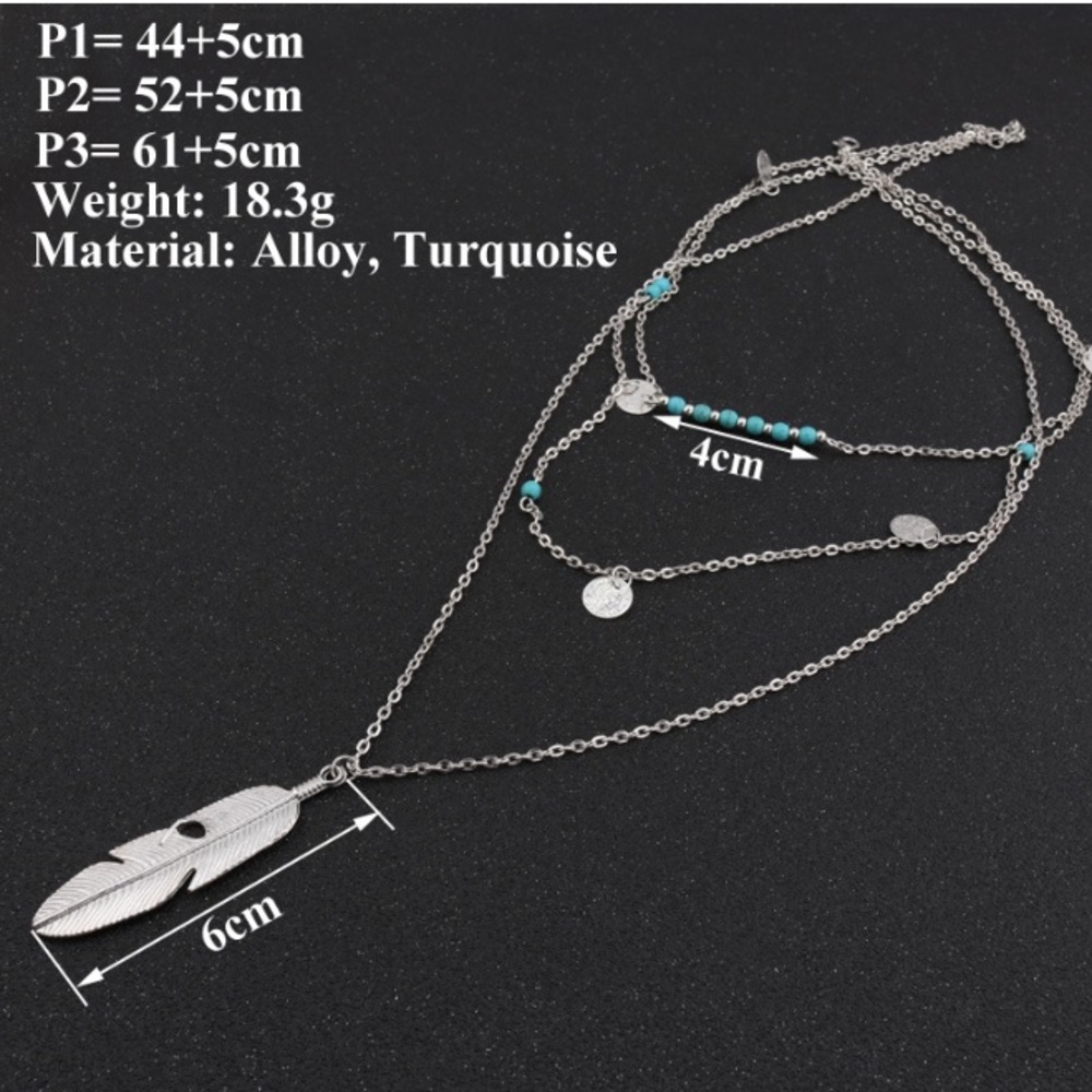 Multilayer Coin Tassel Feather Pendant Necklaces - Picture 4 of 4
